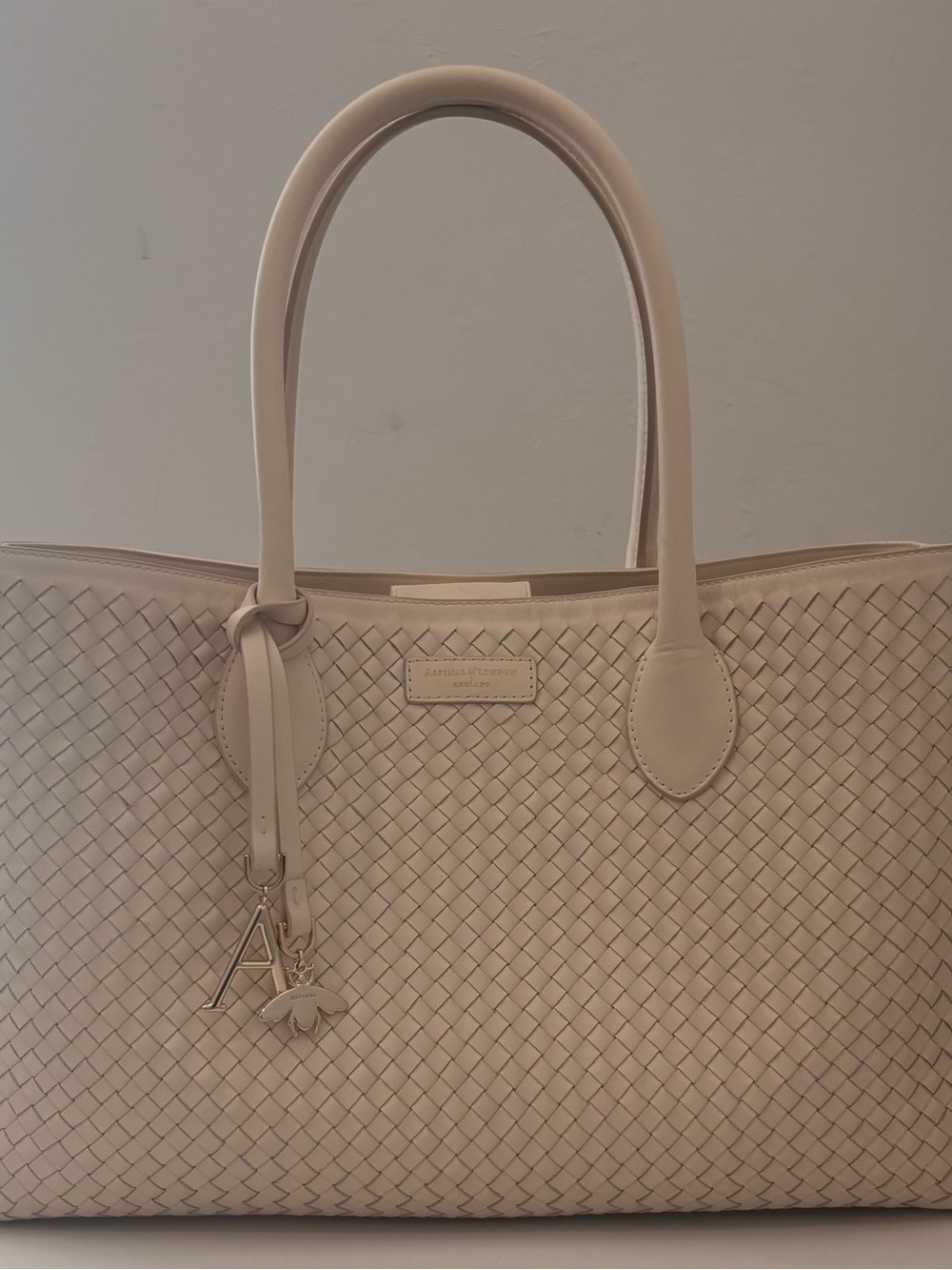 Woven Leather Tote Bag in Soft Beige